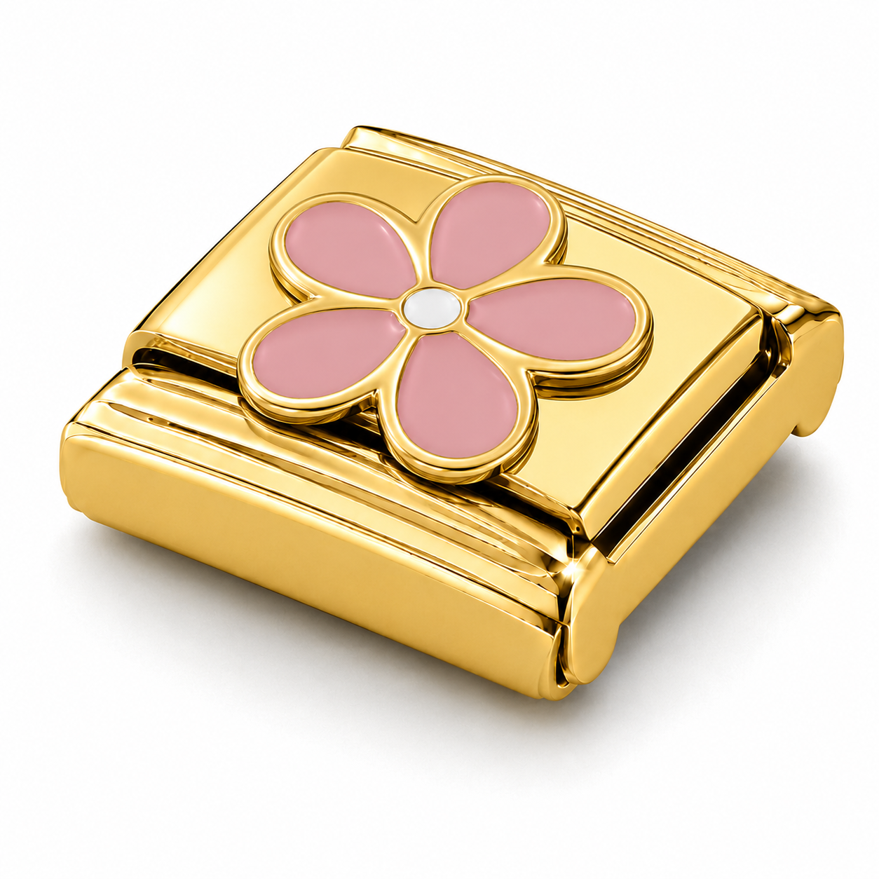 5 Petal Peach Blossom – gold Italian charm close-up view