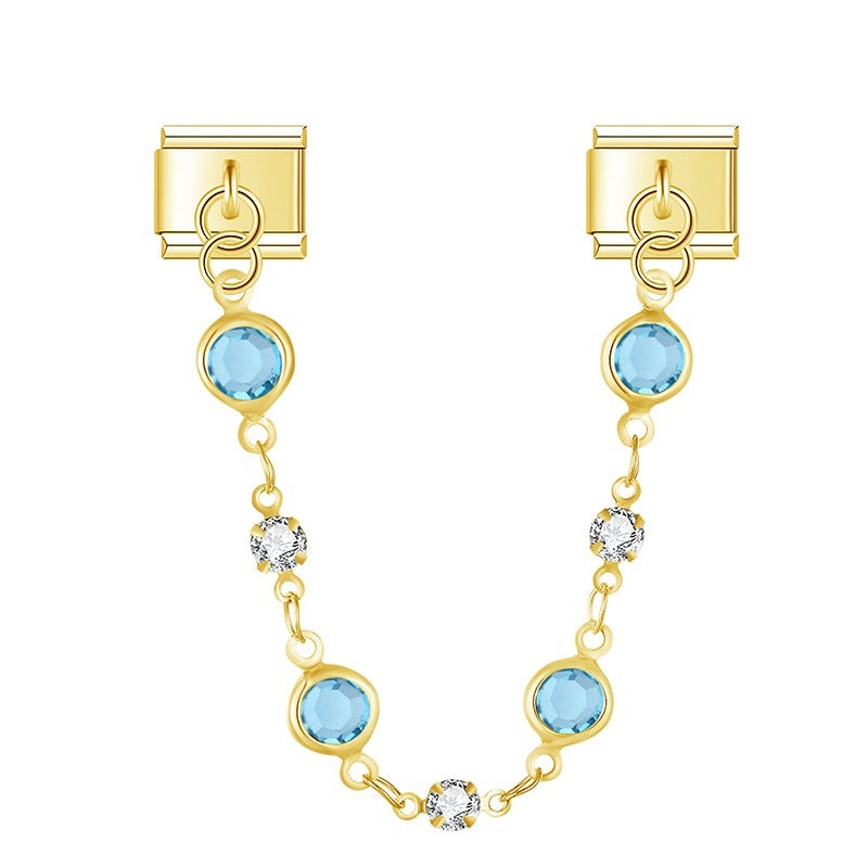 Aquamarine Valeria With CZ - Gold Chain Charm