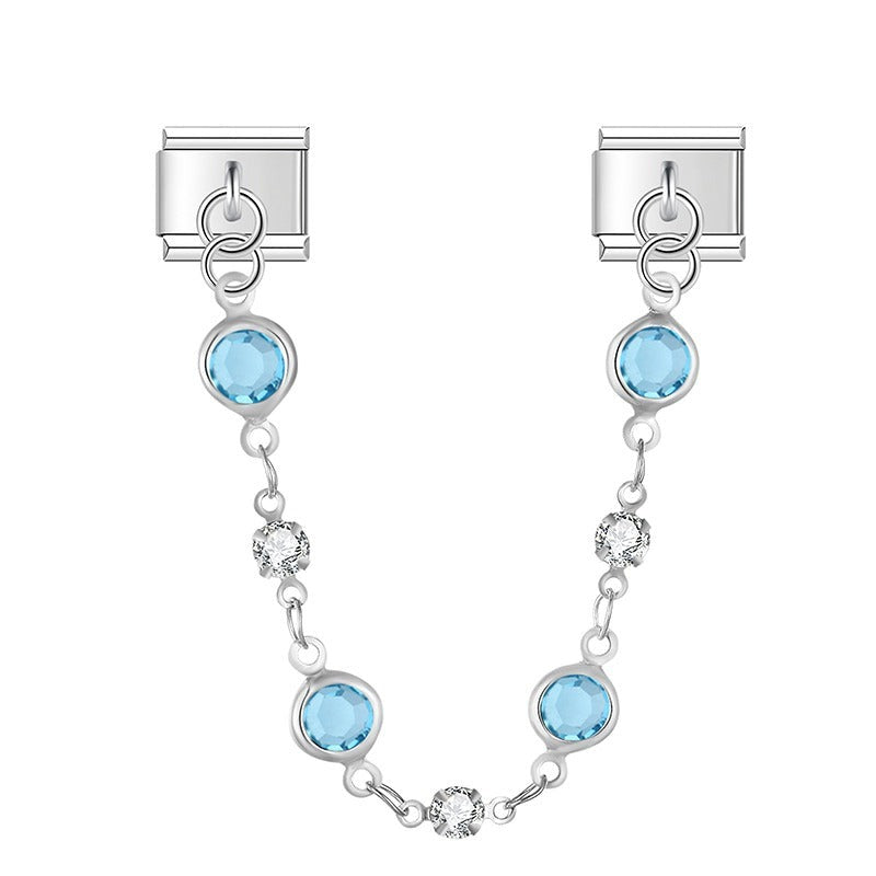 Aquamarine Valeria With CZ - Silver Chain Charm