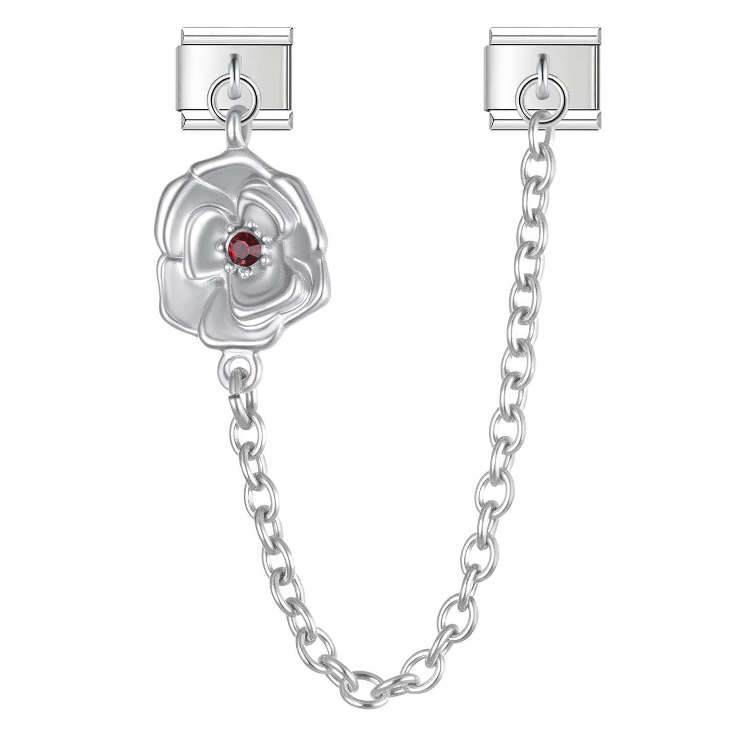 August Birth Flower Poppy with CZ - Silver Chain Charm