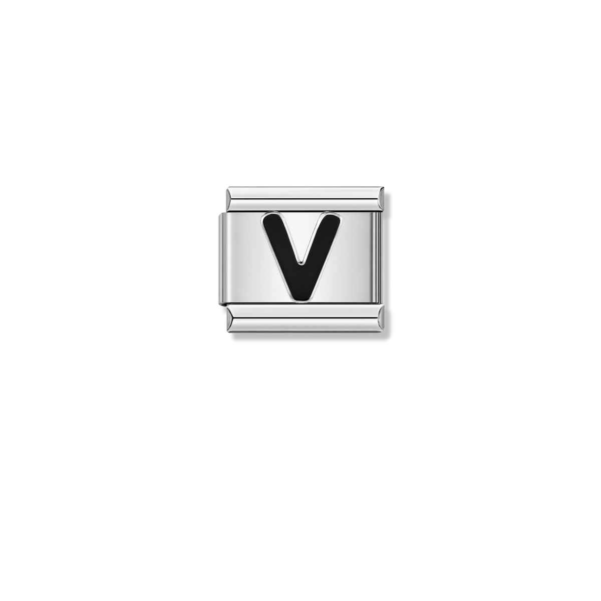 Black Letter V – silver Italian charm by Italycharm