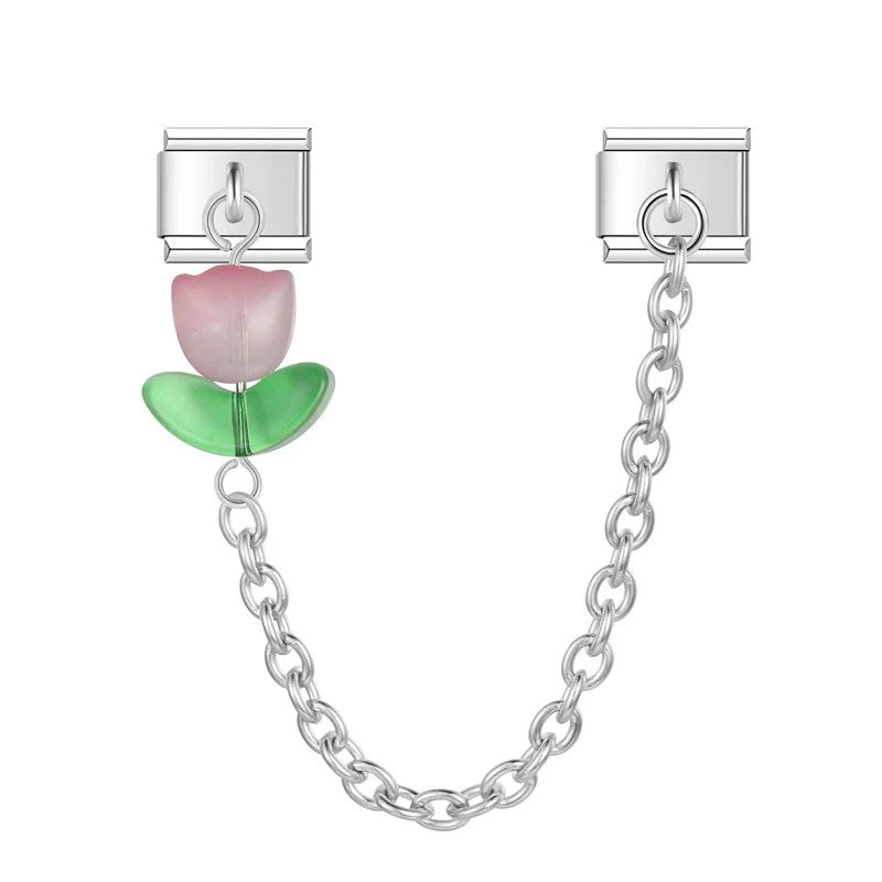 Bubblegum Baby Tulip - Silver Chain Charm
