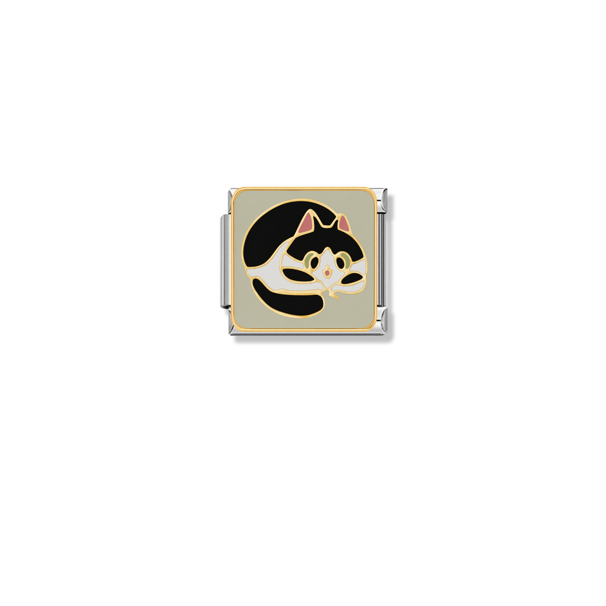 Chubby Black and White Cat – silver Italian charm by Italycharm