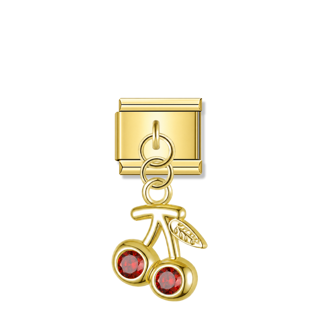 Cherry with Ruby CZ – Gold Italian Pendant Charm – Italian charm by Italycharm