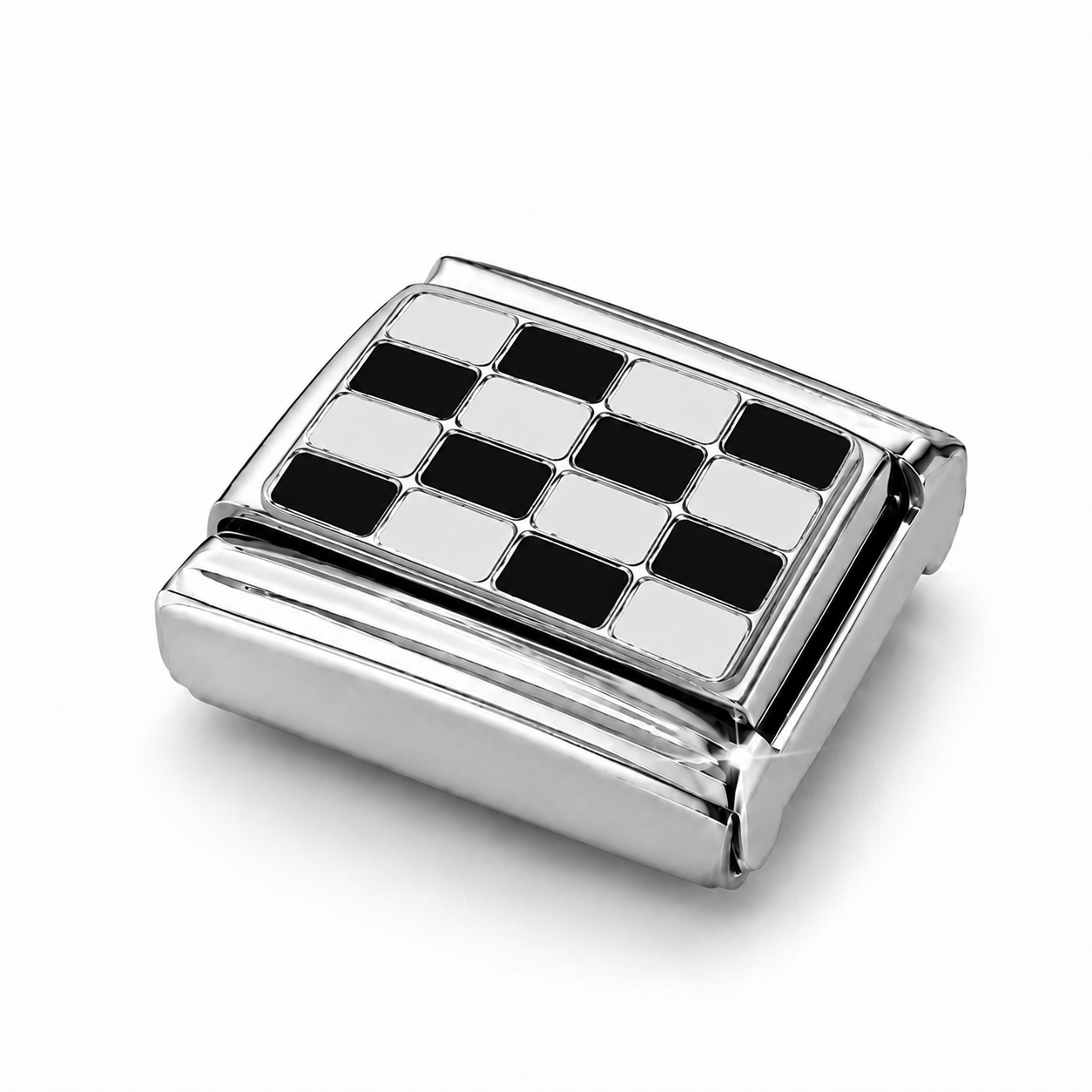 Chessboard Chic – silver Italian charm close-up view