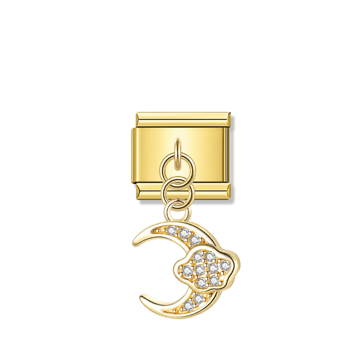 Crescent Moon and Cloud with CZ – gold Italian pendant charm by Italycharm