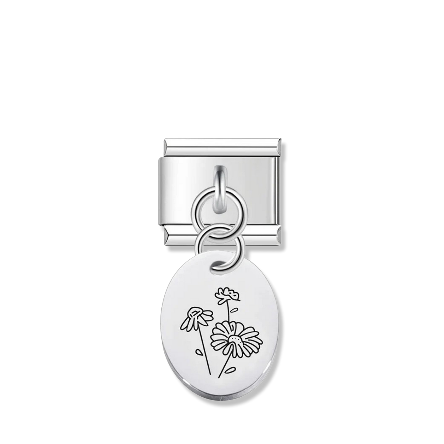 April Daisy Flower - Silver Pendant Charm