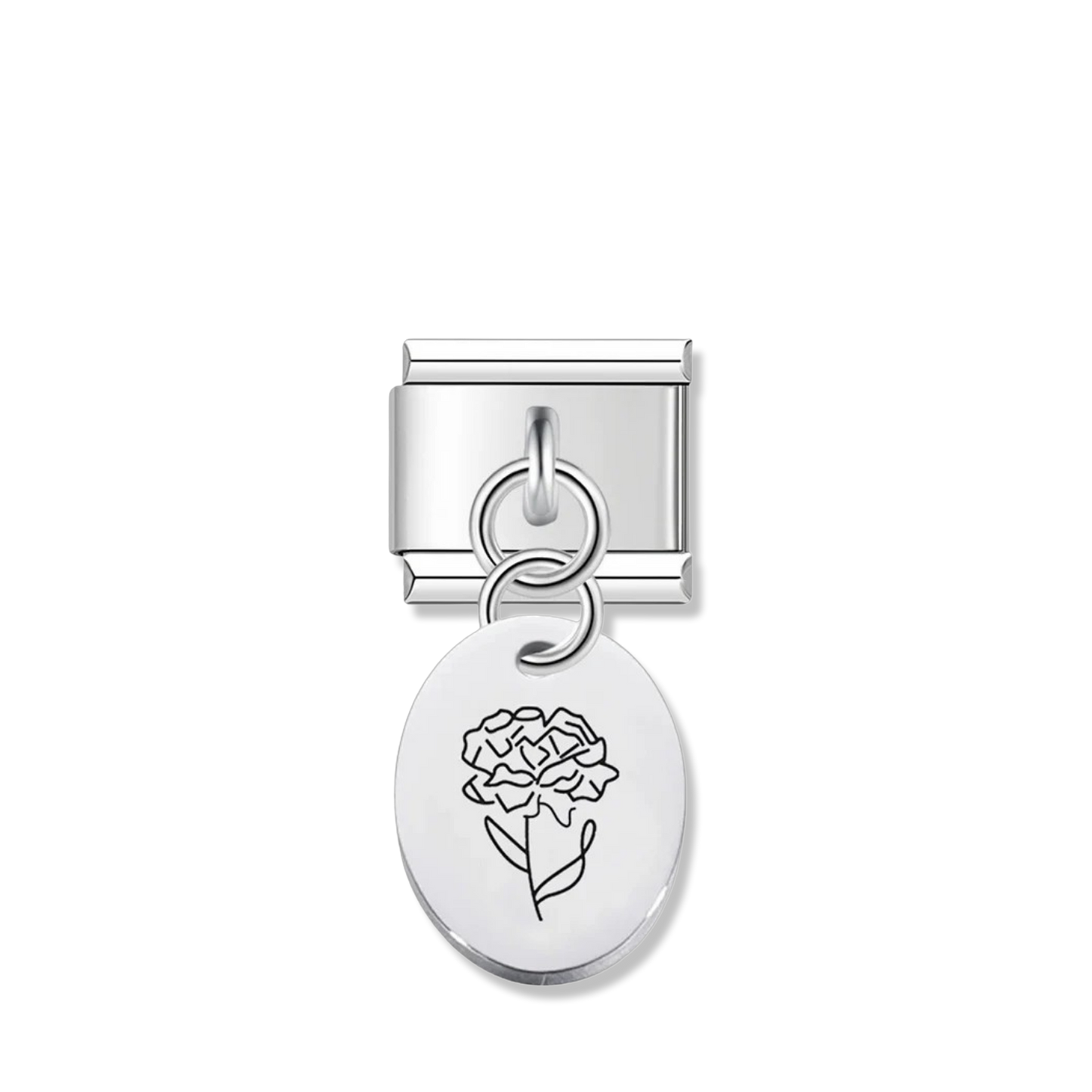 January Carnation Flower - Silver Pendant Charm