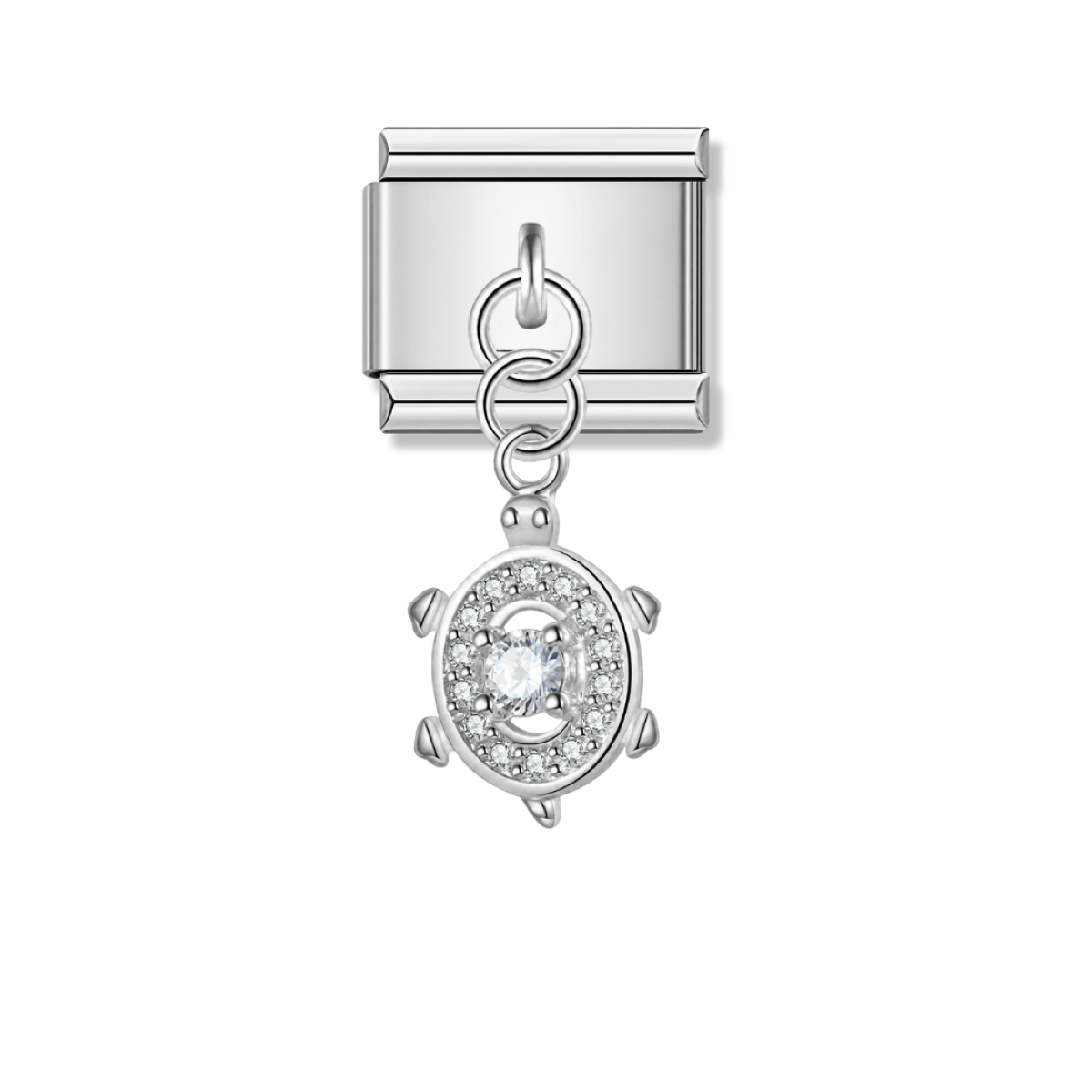 Sparkling Turtle with CZ – silver Italian pendant charm by Italycharm