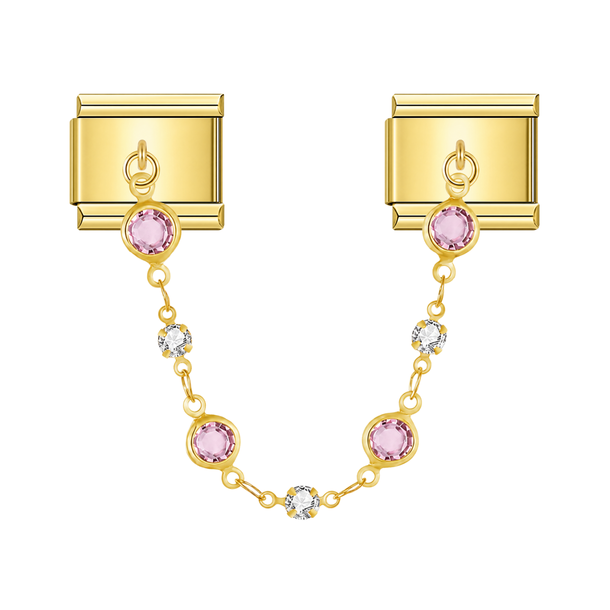 Rose Quartz Valeria With CZ – gold Italian chain charm by Italycharm