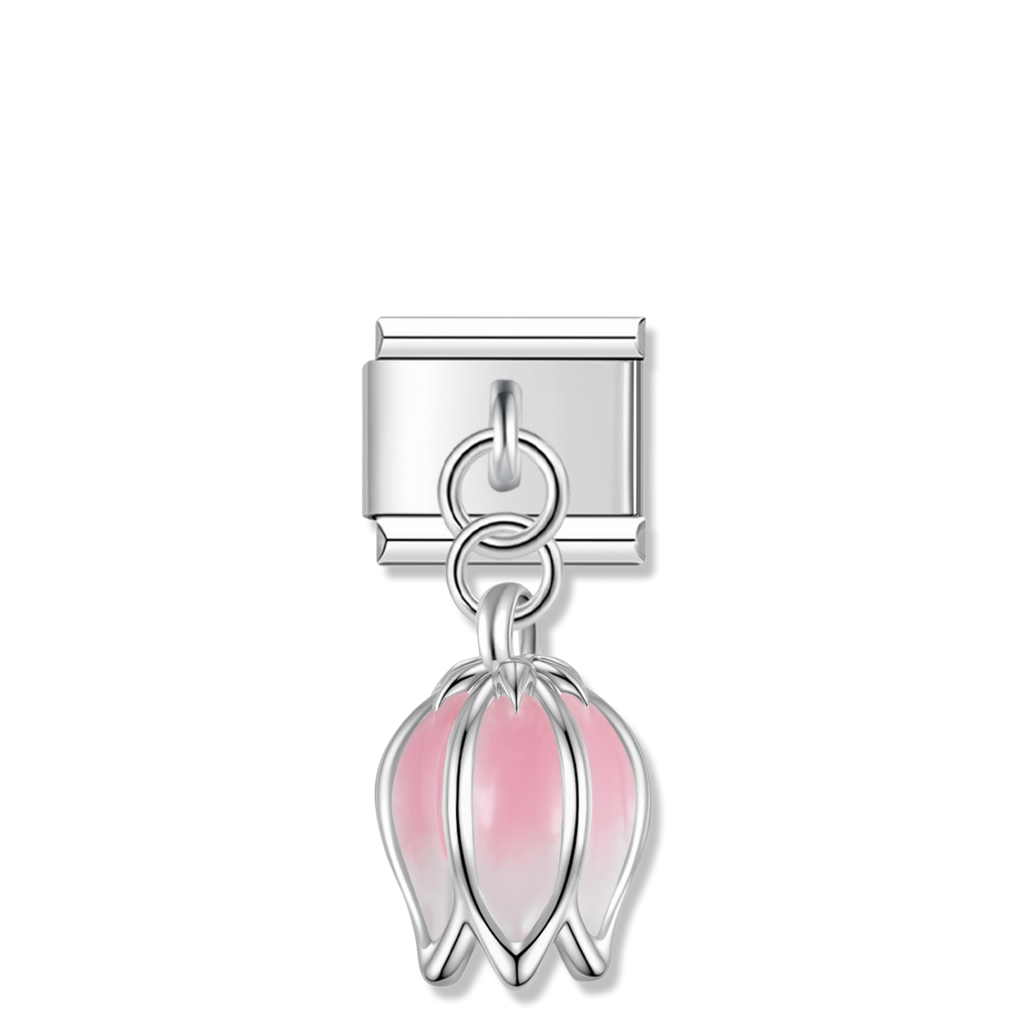 Pink Tulip Bud - Silver Pendant Charm
