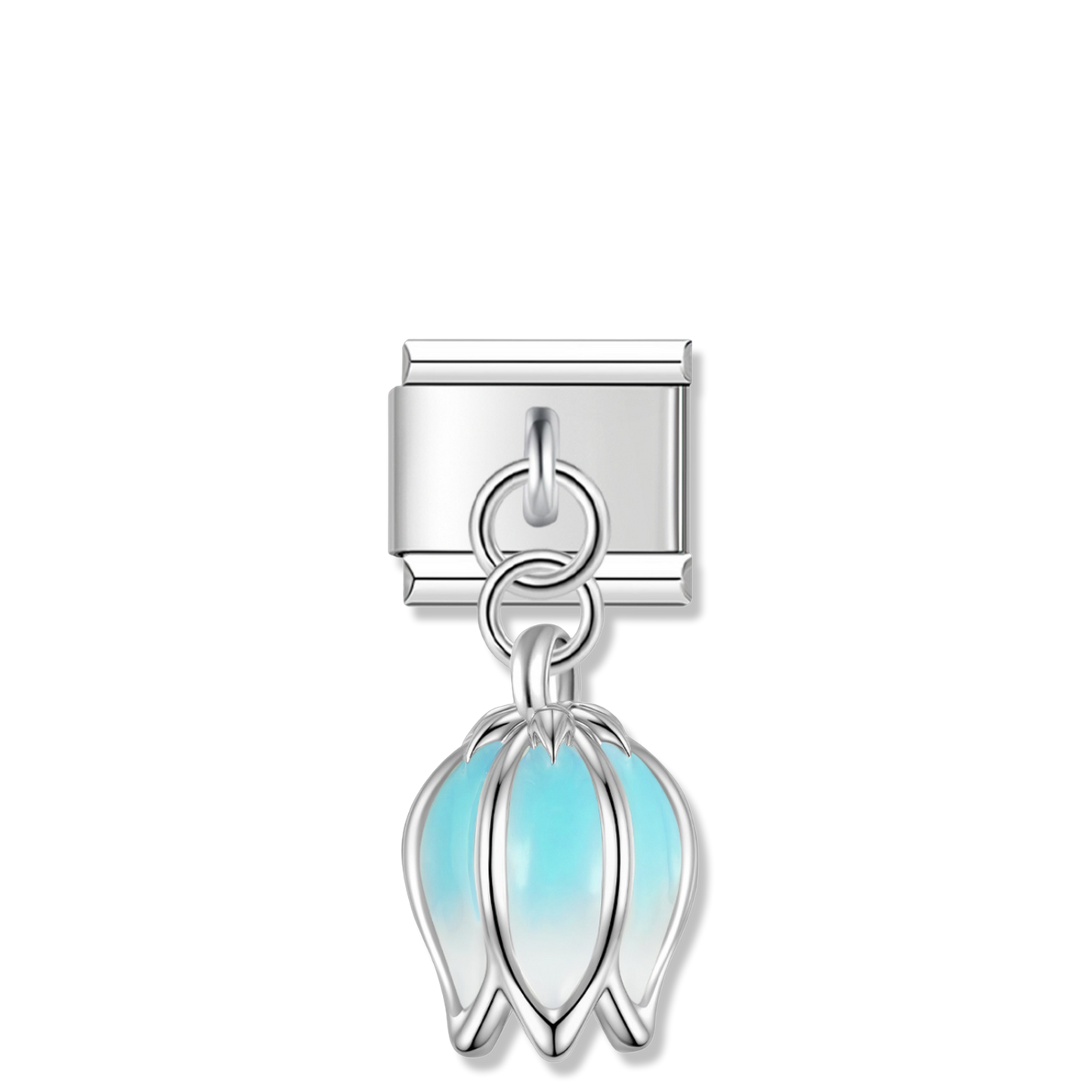 Blue Tulip Bud - Silver Pendant Charm