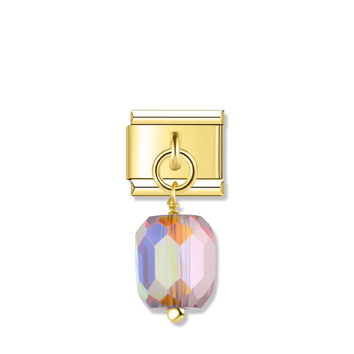Pink Aurora Barrel Crystal - Gold Pendant Charm