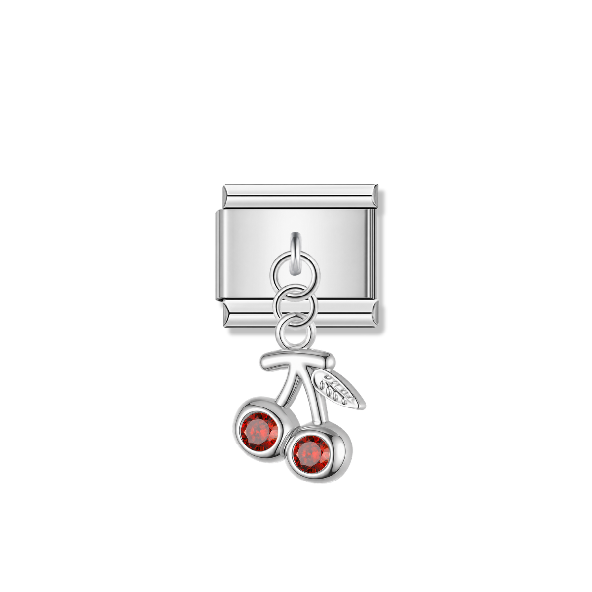 Cherry with Ruby CZ – Silver Italian Pendant Charm – Italian charm by Italycharm