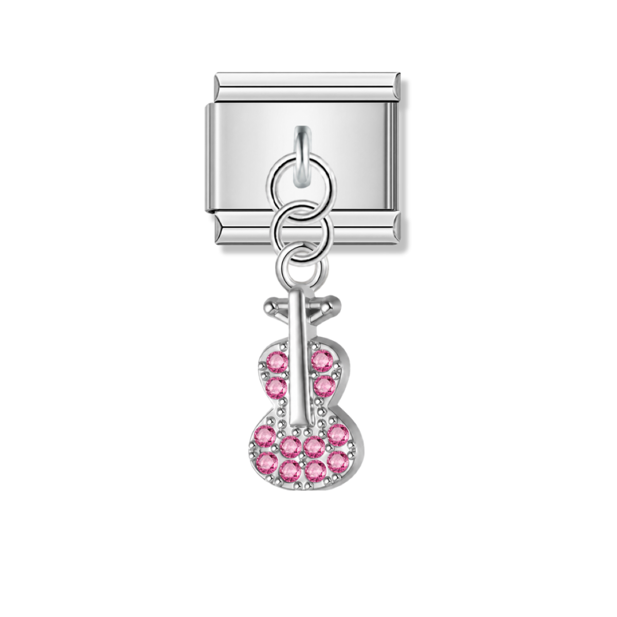 Guitar with Pink CZ – silver Italian pendant charm by Italycharm