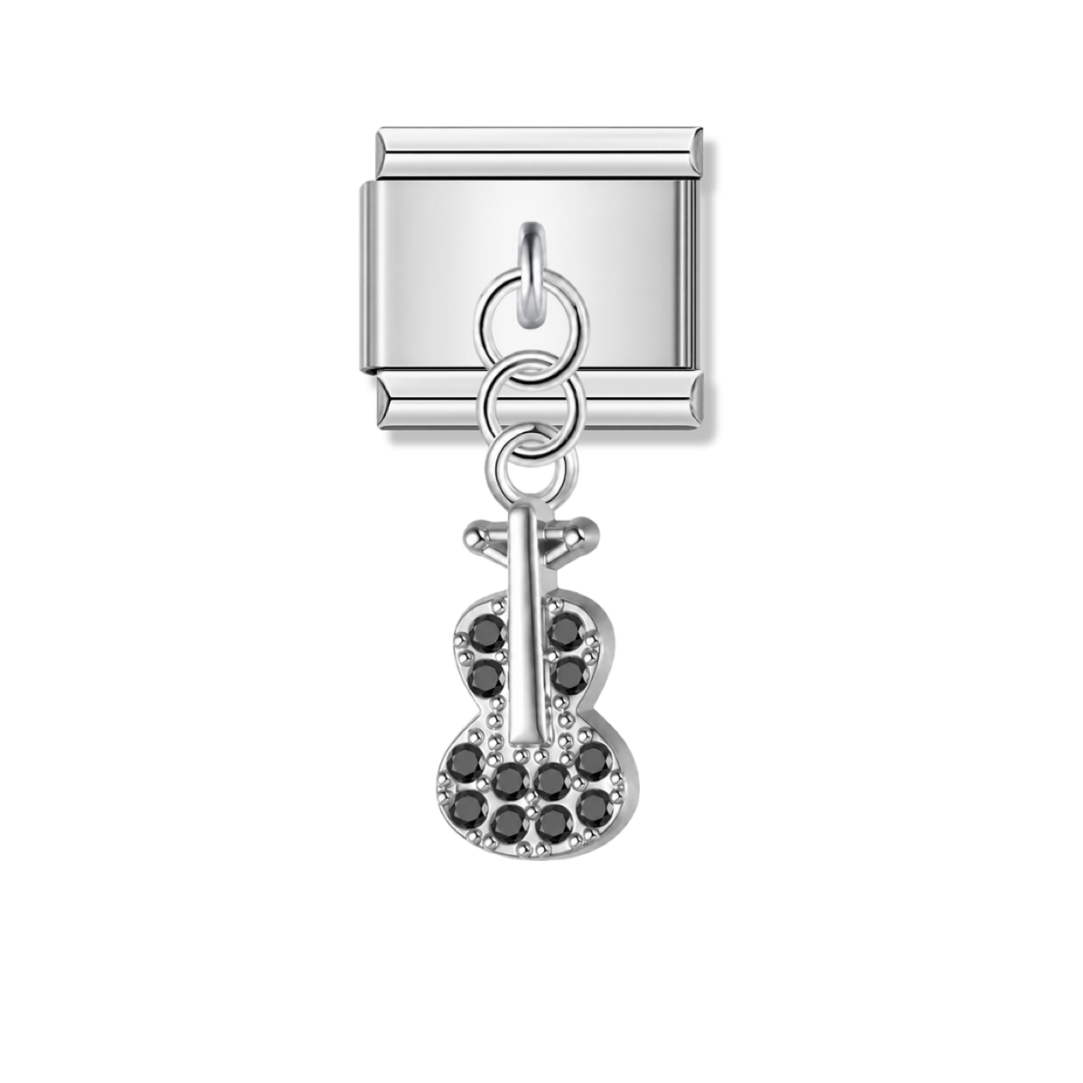 Guitar with Black CZ – silver Italian pendant charm by Italycharm