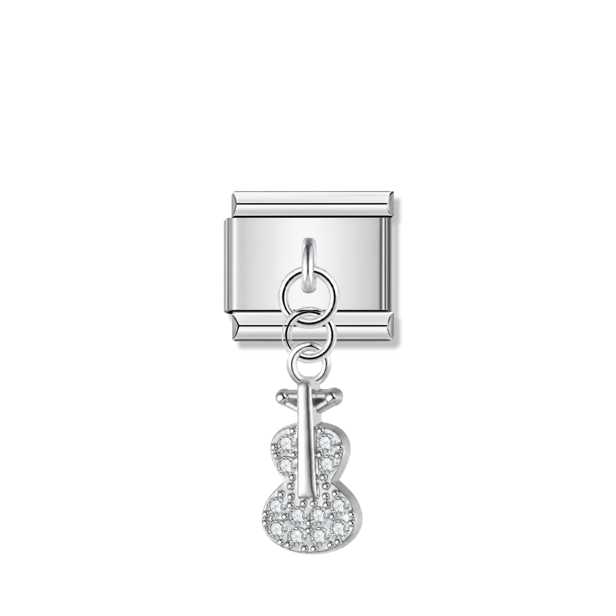 Guitar with CZ – silver Italian pendant charm by Italycharm