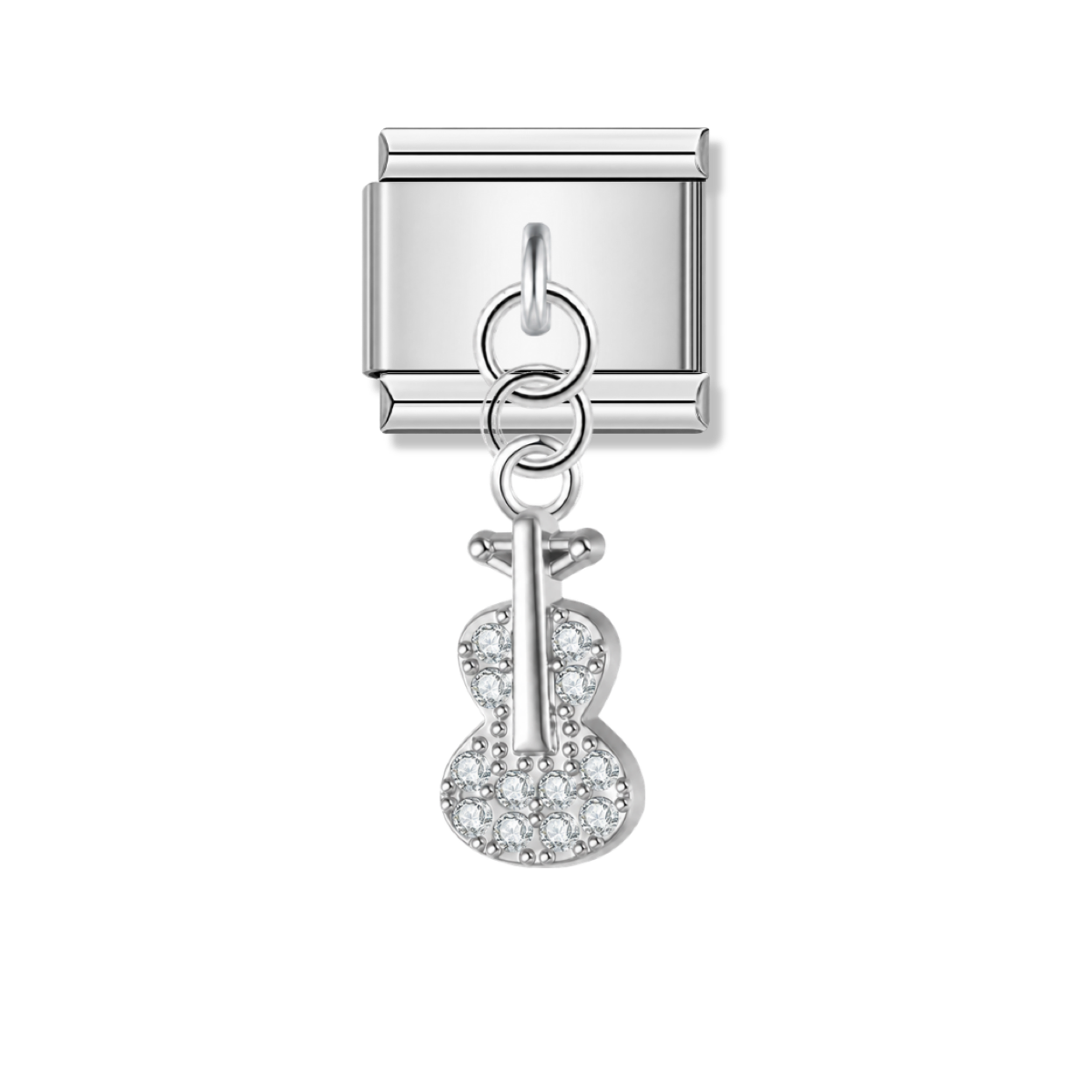 Guitar with CZ – silver Italian pendant charm by Italycharm
