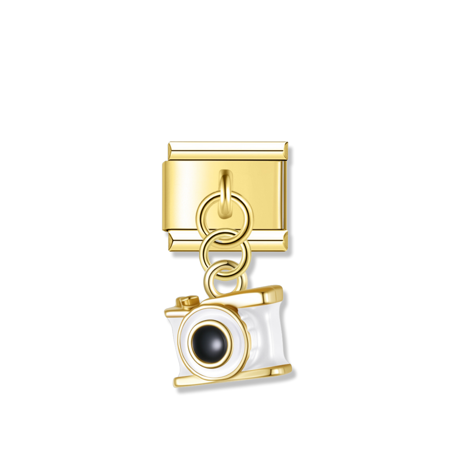 White Vintage Camera - Gold Pendant Charm