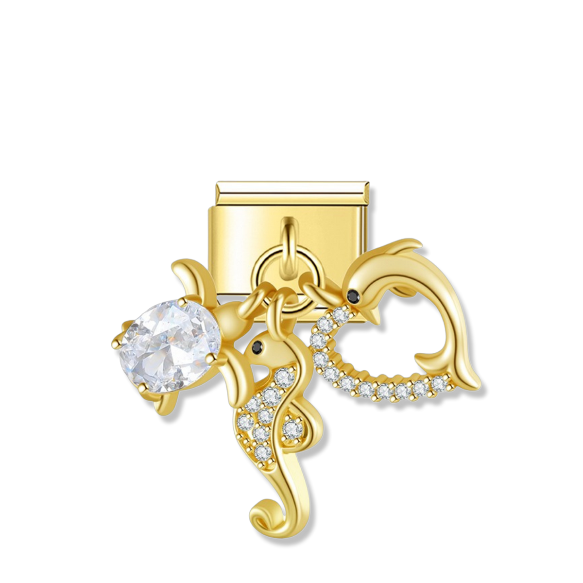 Dolphin Seahorse Heart - Gold Pendant Charm