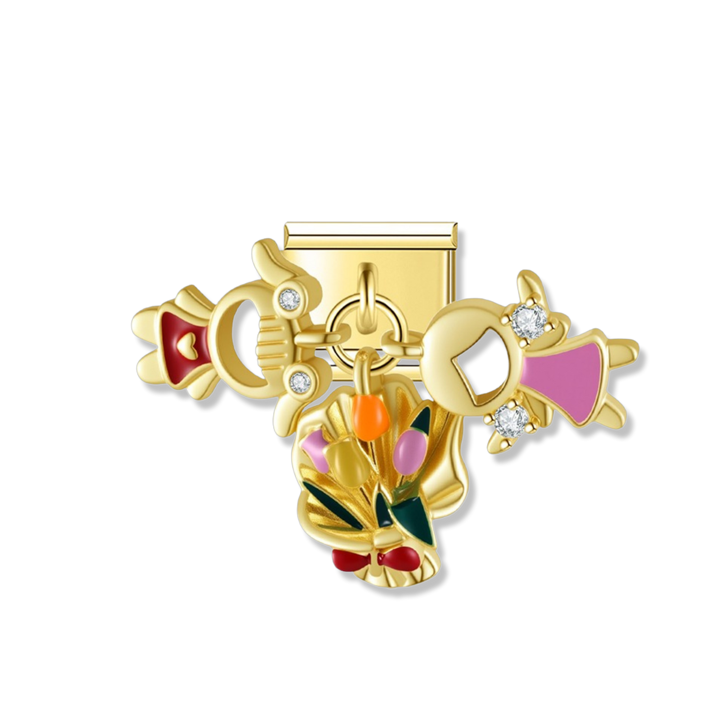 Spring Tulip Bouquet - Gold Pendant Charm