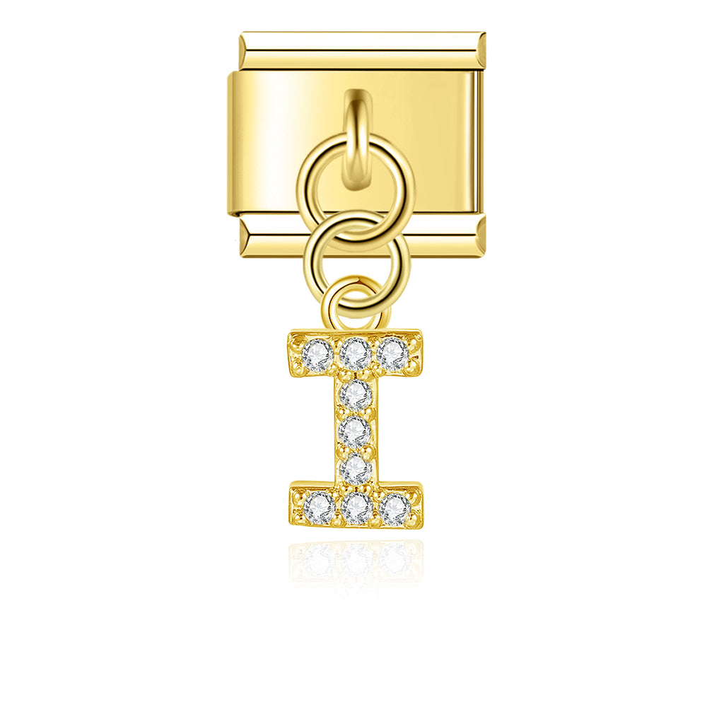 Letter I with CZ - Gold Pendant Charm