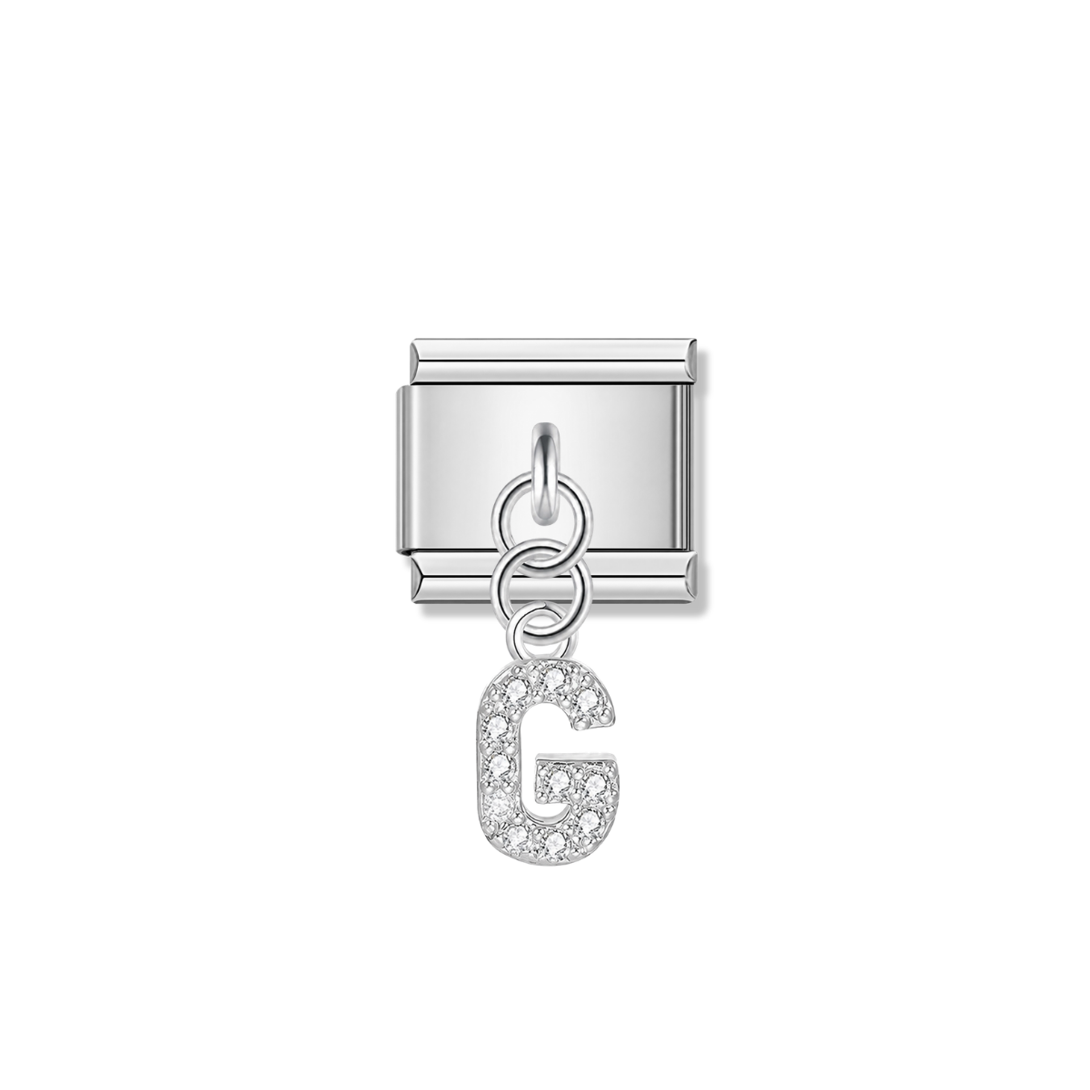 Letter G with CZ – silver Italian pendant charm by Italycharm
