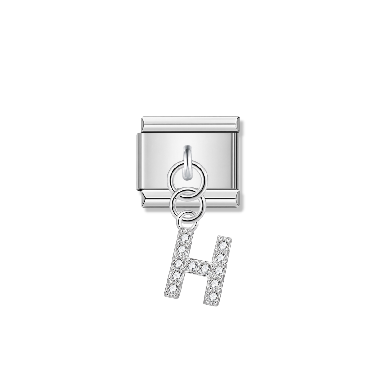 Letter H with CZ – silver Italian pendant charm by Italycharm