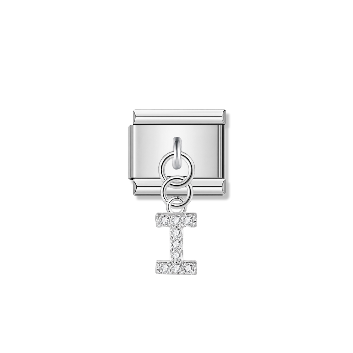 Letter I with CZ – silver Italian pendant charm by Italycharm