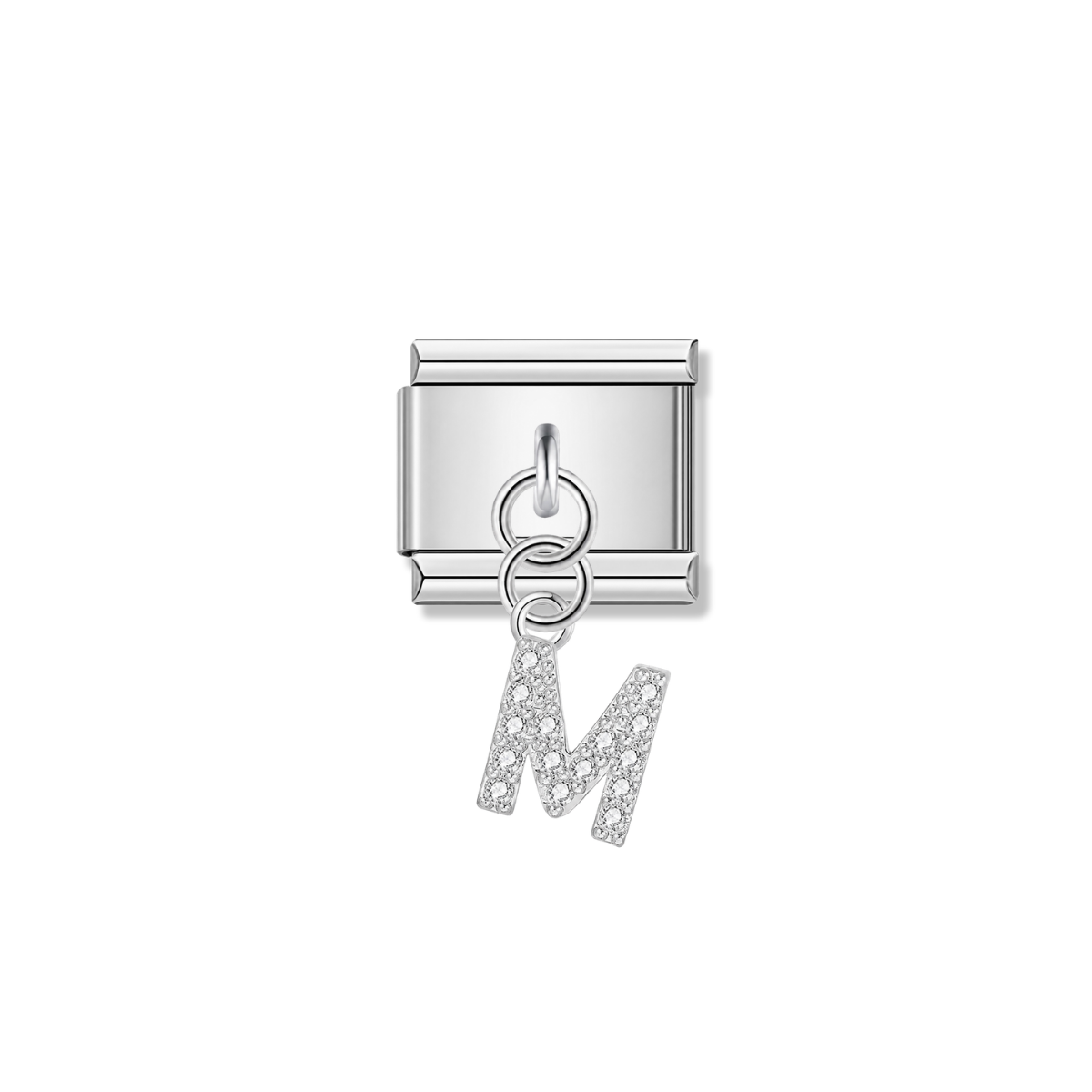Letter M with CZ – silver Italian pendant charm by Italycharm