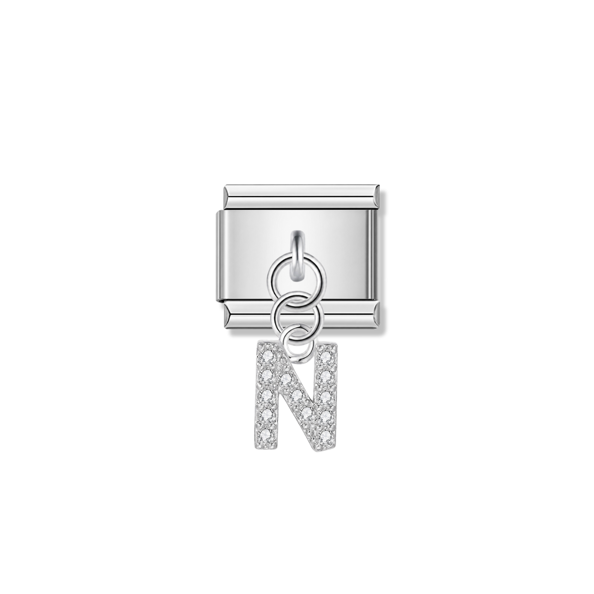 Letter N with CZ – silver Italian pendant charm by Italycharm