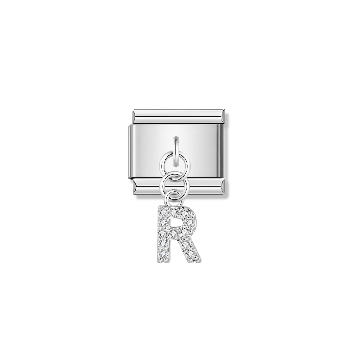 Letter R with CZ – silver Italian pendant charm by Italycharm