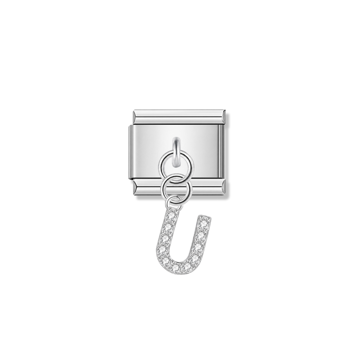 Letter U with CZ – silver Italian pendant charm by Italycharm