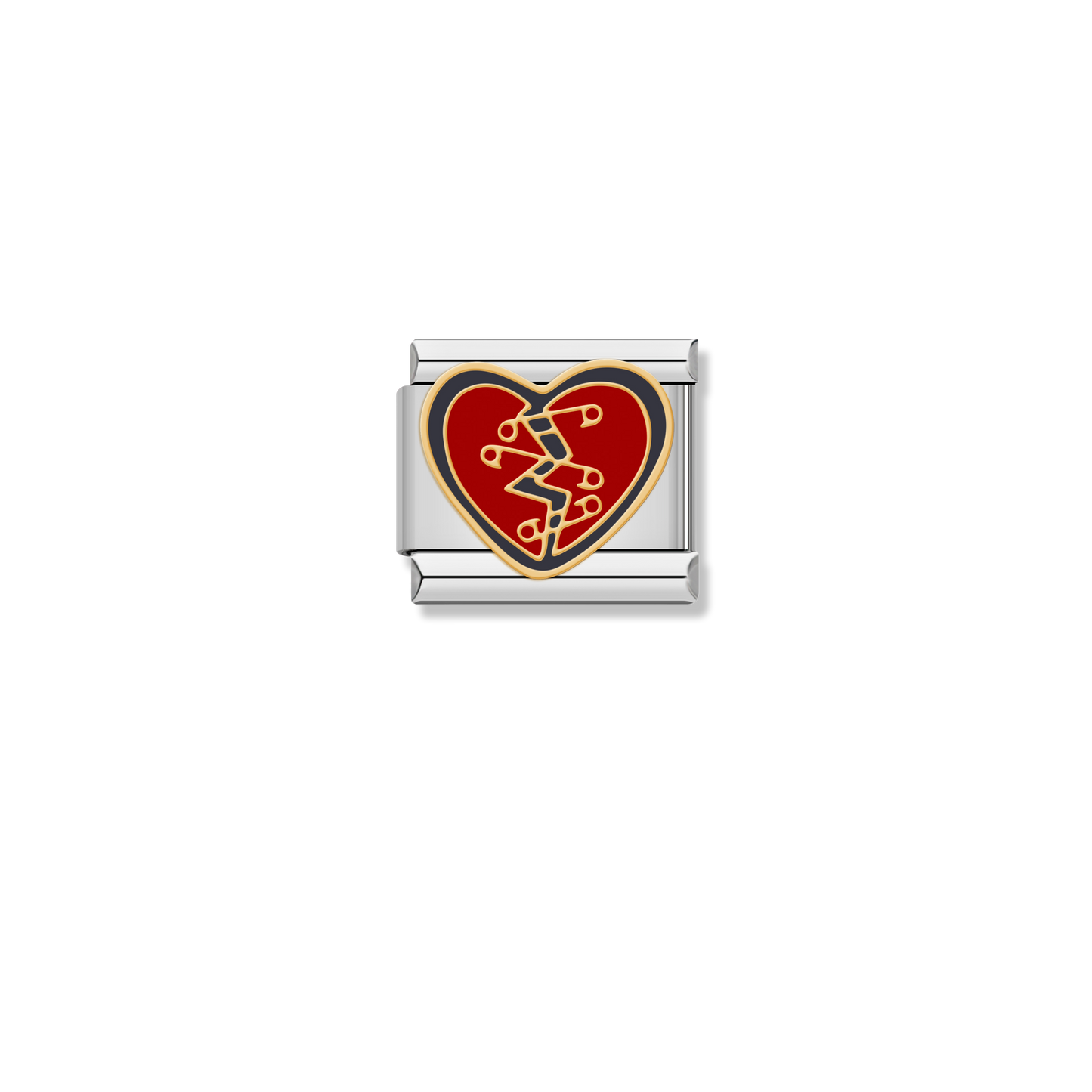 Punk Safety Pin Heart - Silver Charm