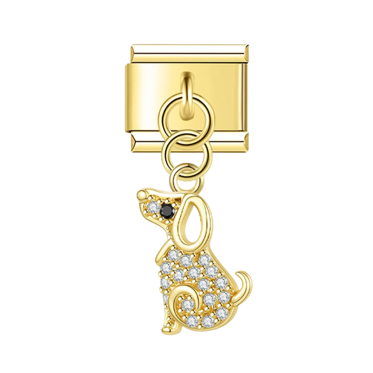 Seated Dog with CZ – gold Italian pendant charm by Italycharm