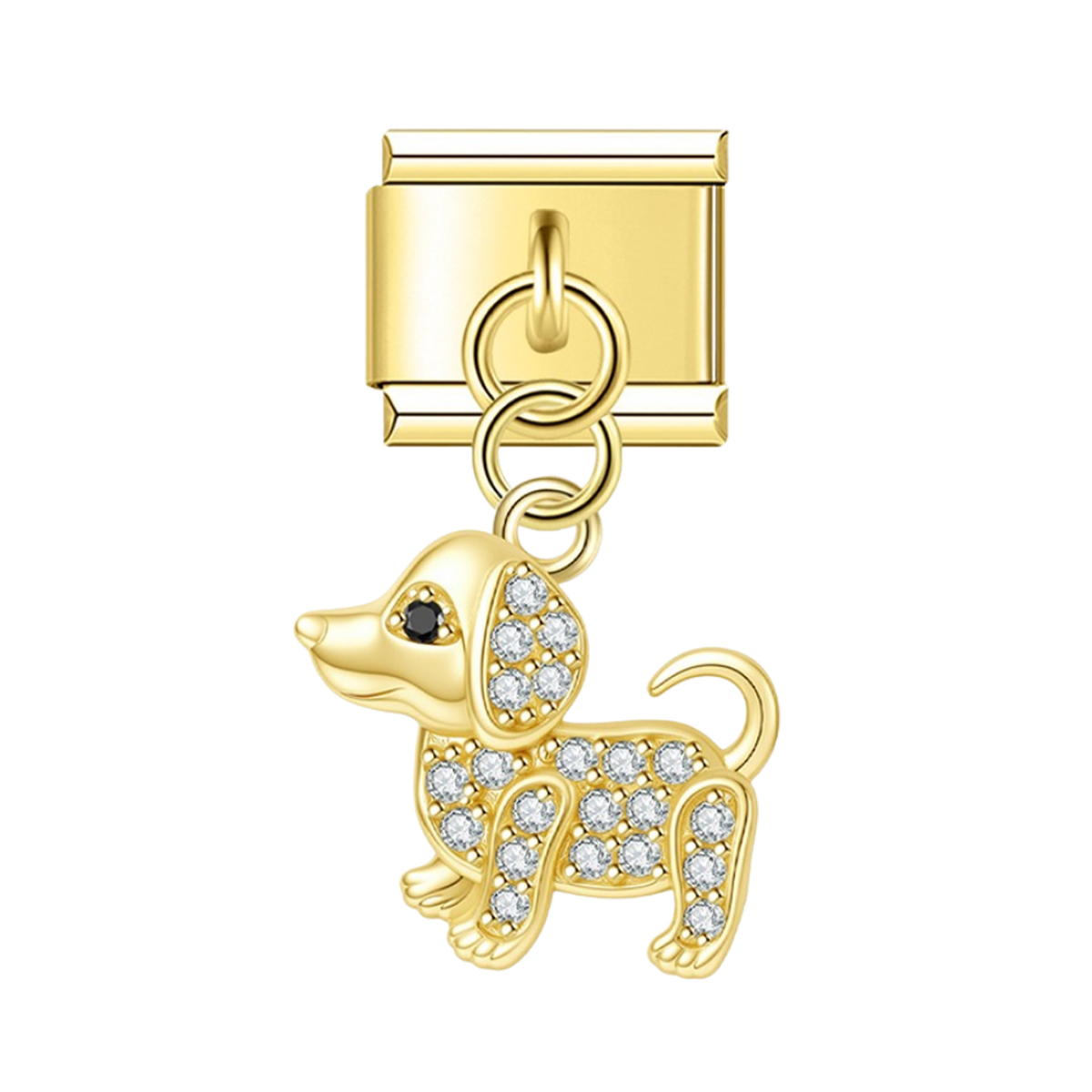 Happy Puppy with CZ – gold Italian pendant charm by Italycharm
