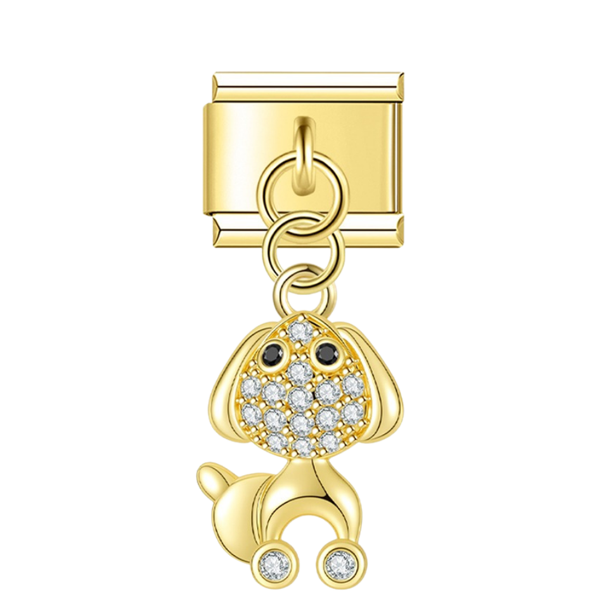 Floppy Ear Pup with CZ – gold Italian pendant charm by Italycharm