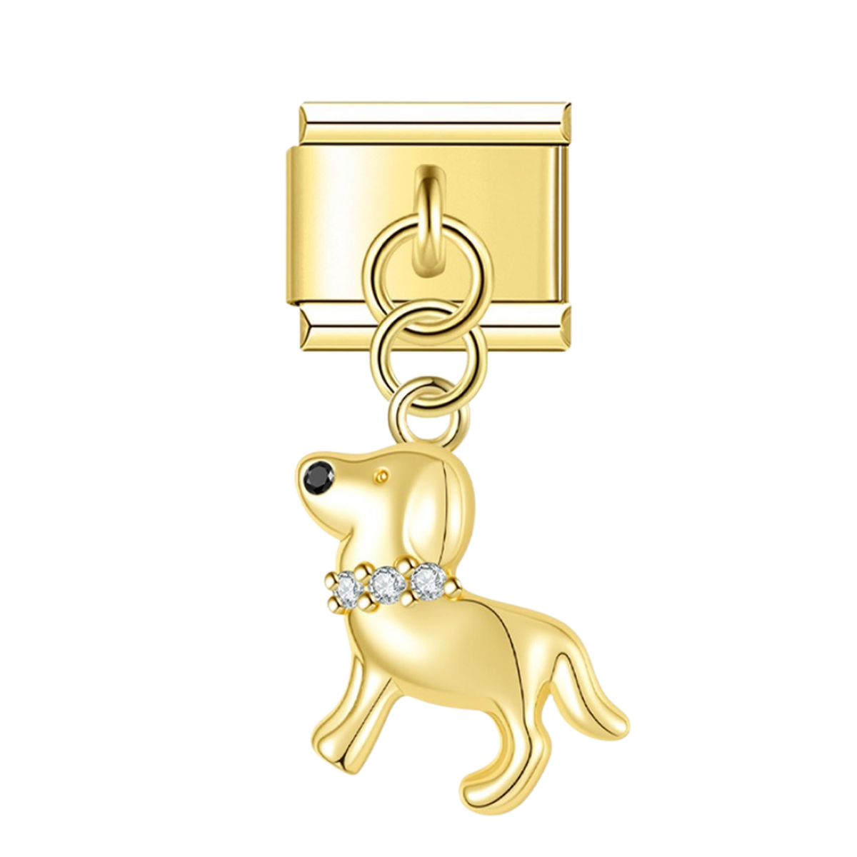 Walking Dog with CZ Collar – gold Italian pendant charm by Italycharm