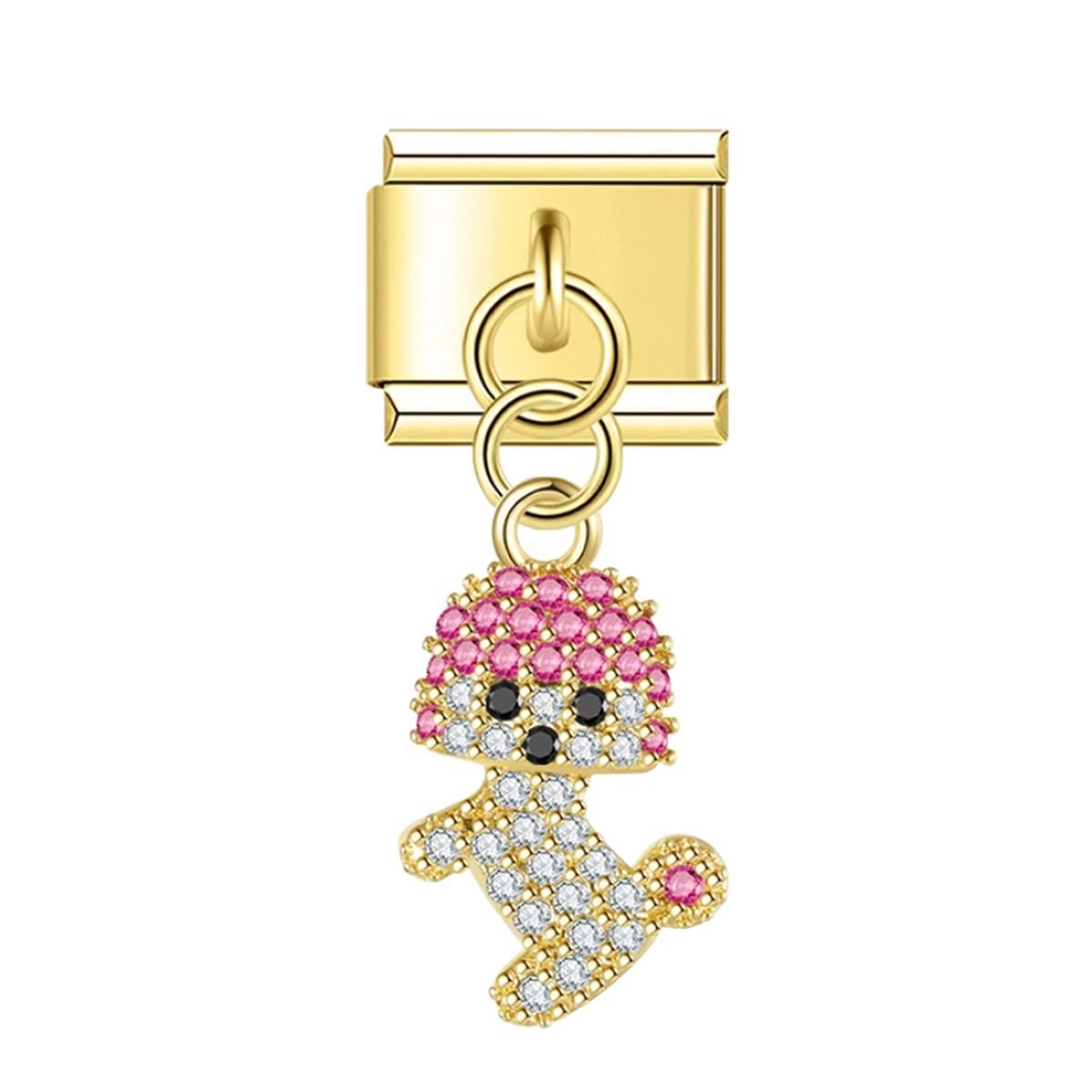 Pink Crown Poodle with CZ – gold Italian pendant charm by Italycharm