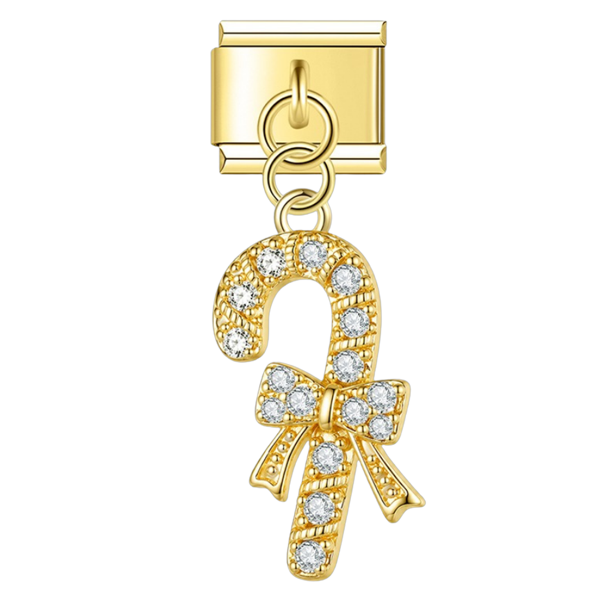 Candy Cane Bow with CZ – gold Italian pendant charm by Italycharm