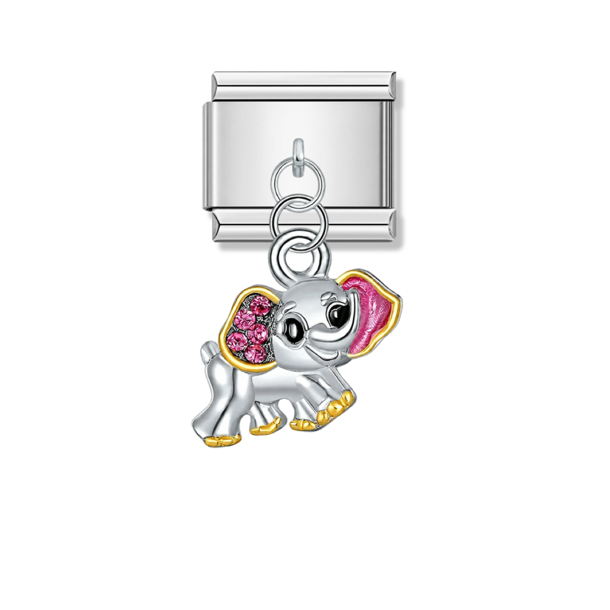 Pink Eared Elephant – silver Italian pendant charm by Italycharm