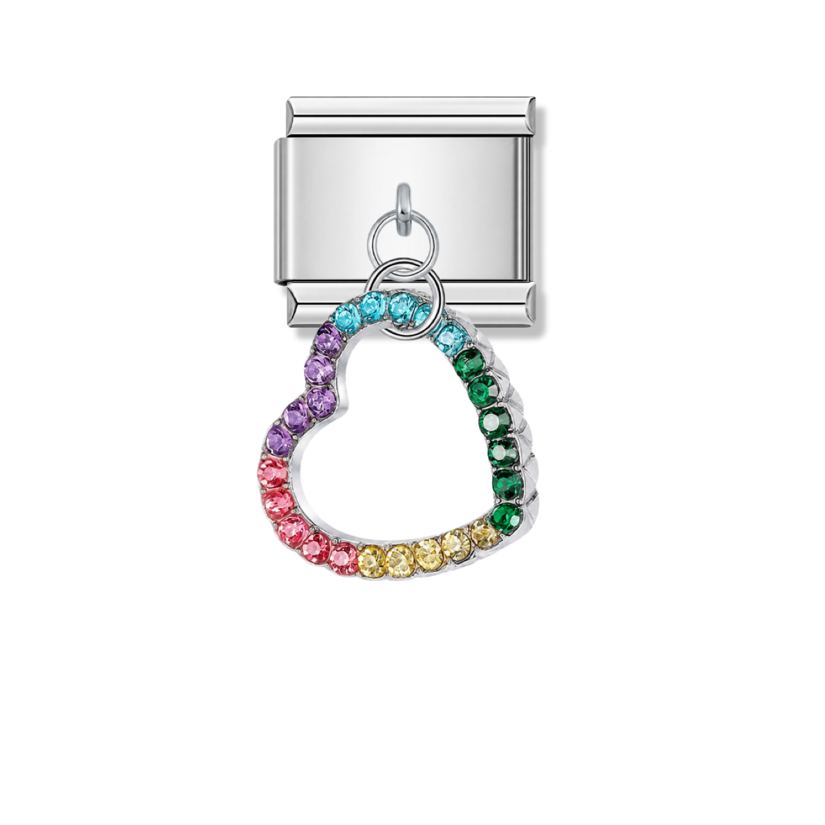 Colorful Heart Frame with Stones – silver Italian pendant charm by Italycharm