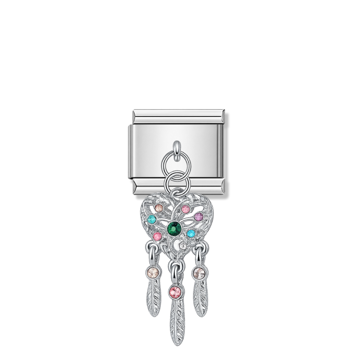 Heart Dream Catcher with Sparkling Stones – silver Italian pendant charm by Italycharm