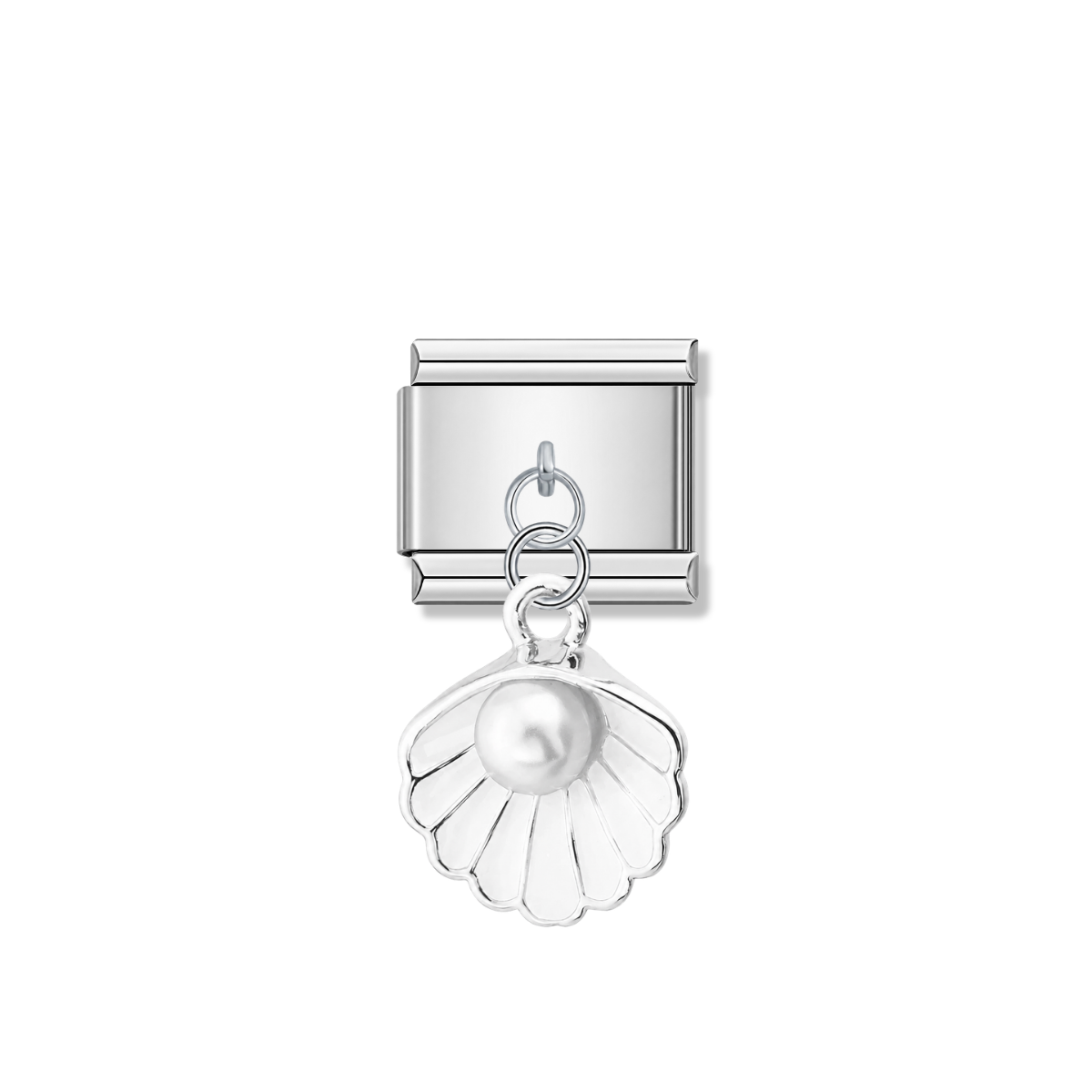 White Shell with Resin Pearl – Silver Italian Pendant Charm – Italian charm by Italycharm