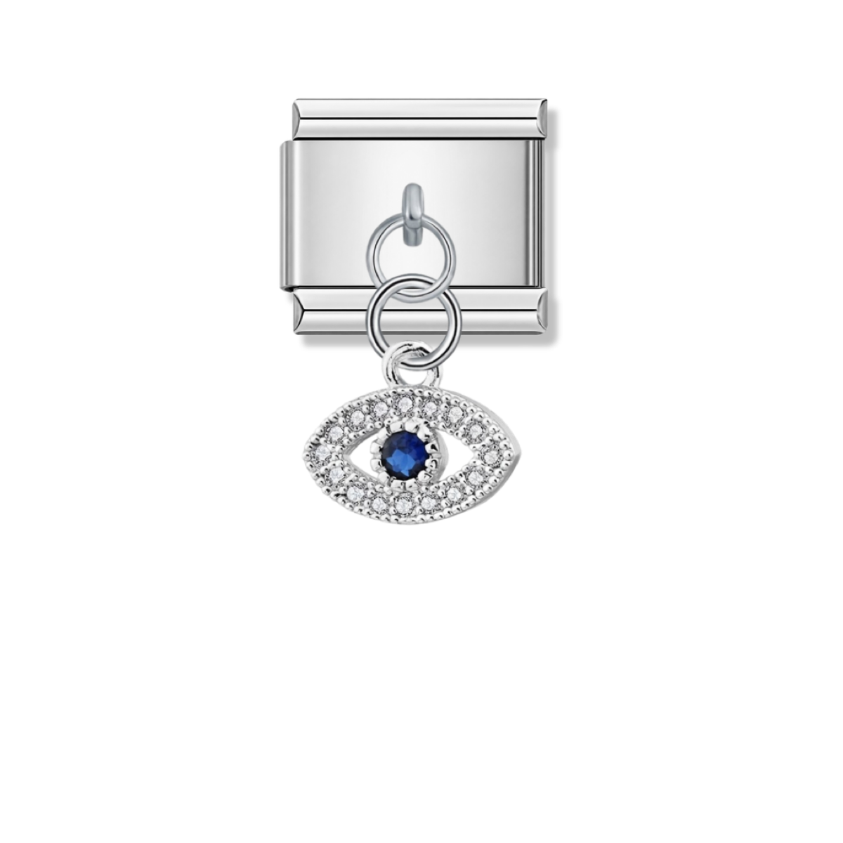 Sparkling Blue Eye with CZ – silver Italian pendant charm by Italycharm