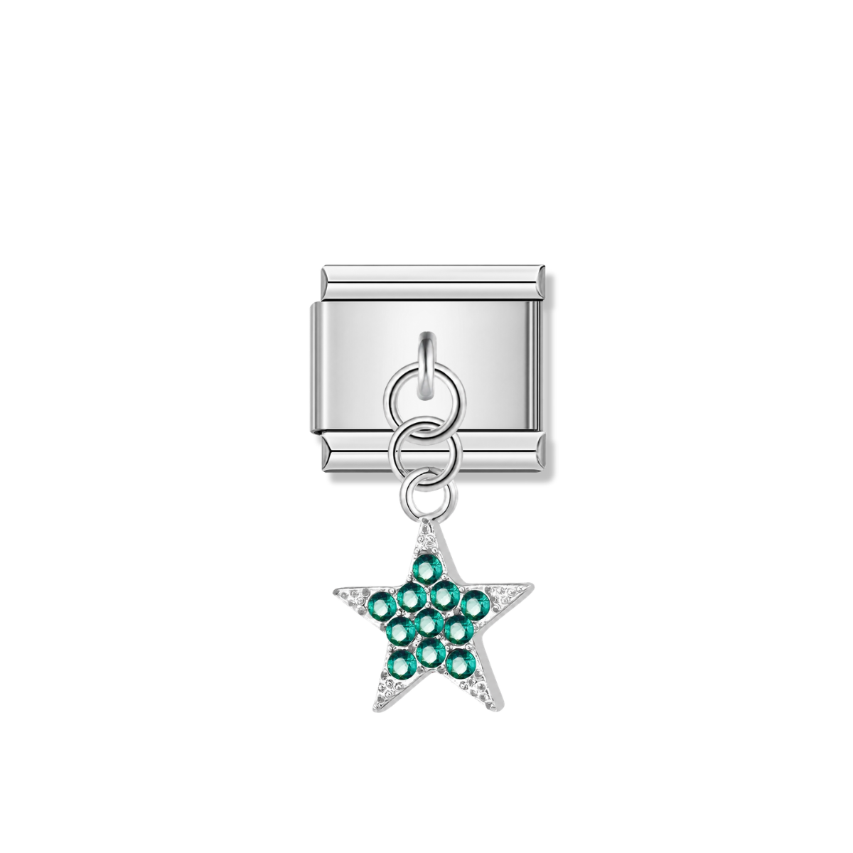 Star with Green Stones – silver Italian pendant charm by Italycharm
