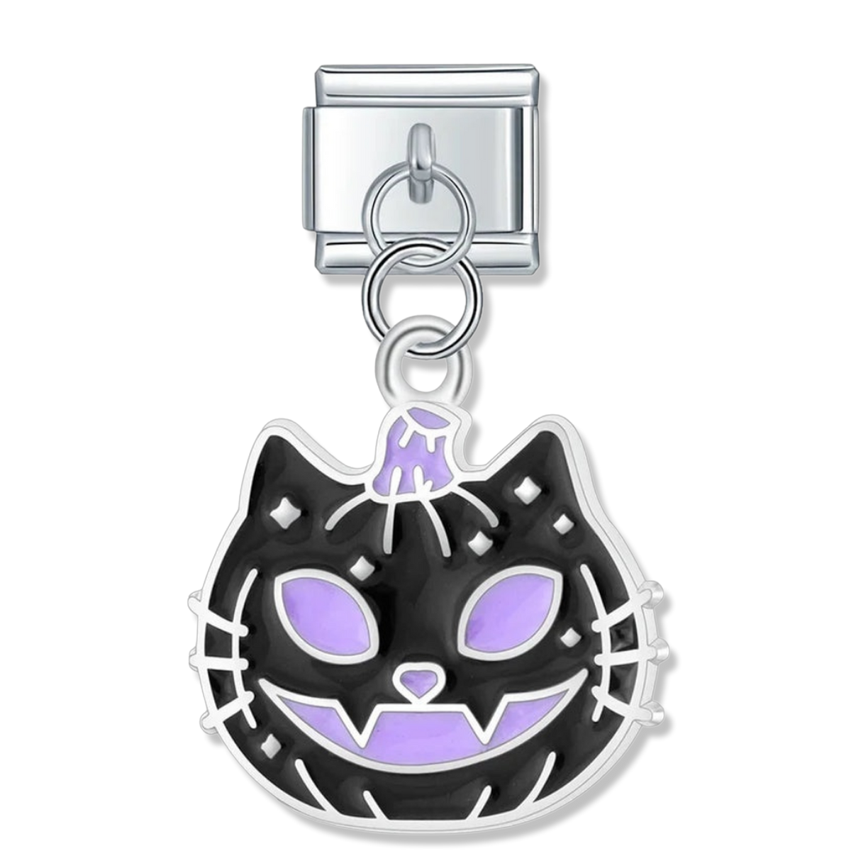 Black Halloween Cat - Silver Pendant Charm