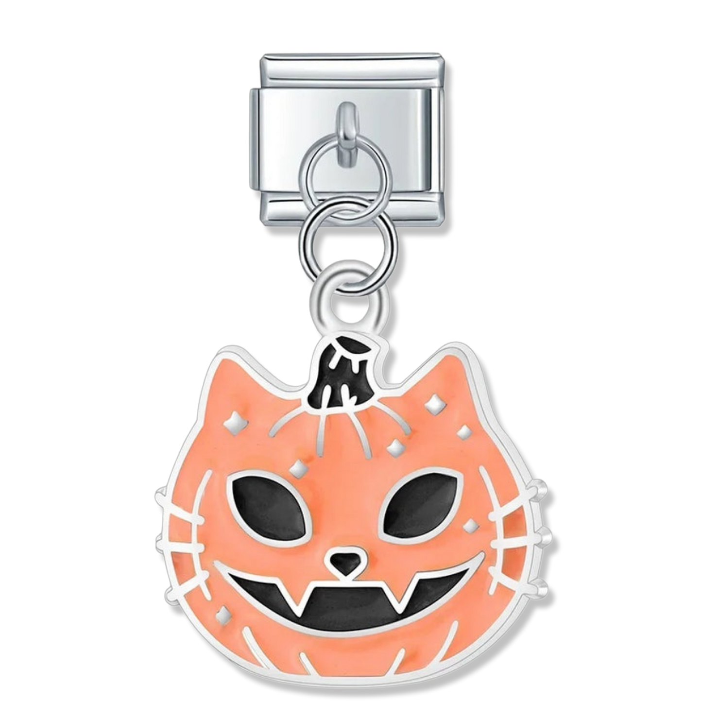 Orange Pumpkin Cat - Silver Pendant Charm