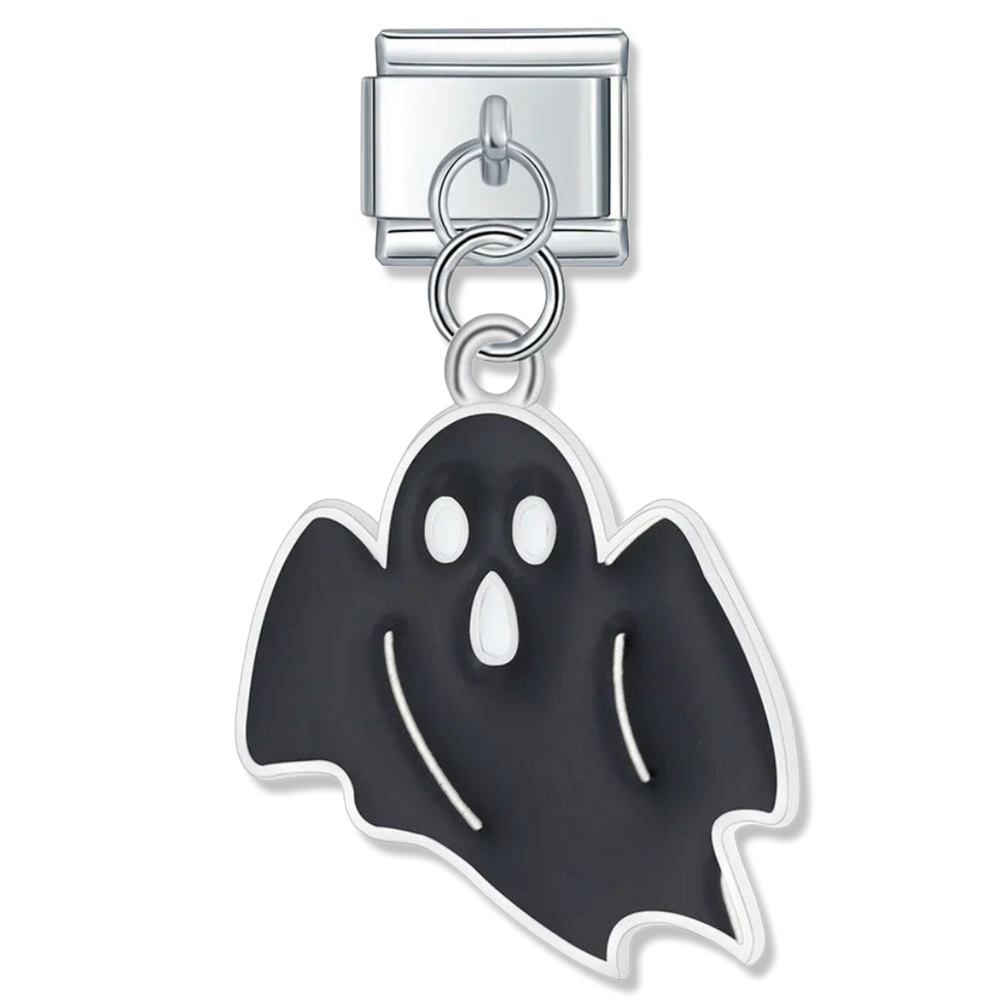 White Spooky Cat - Silver Pendant Charm