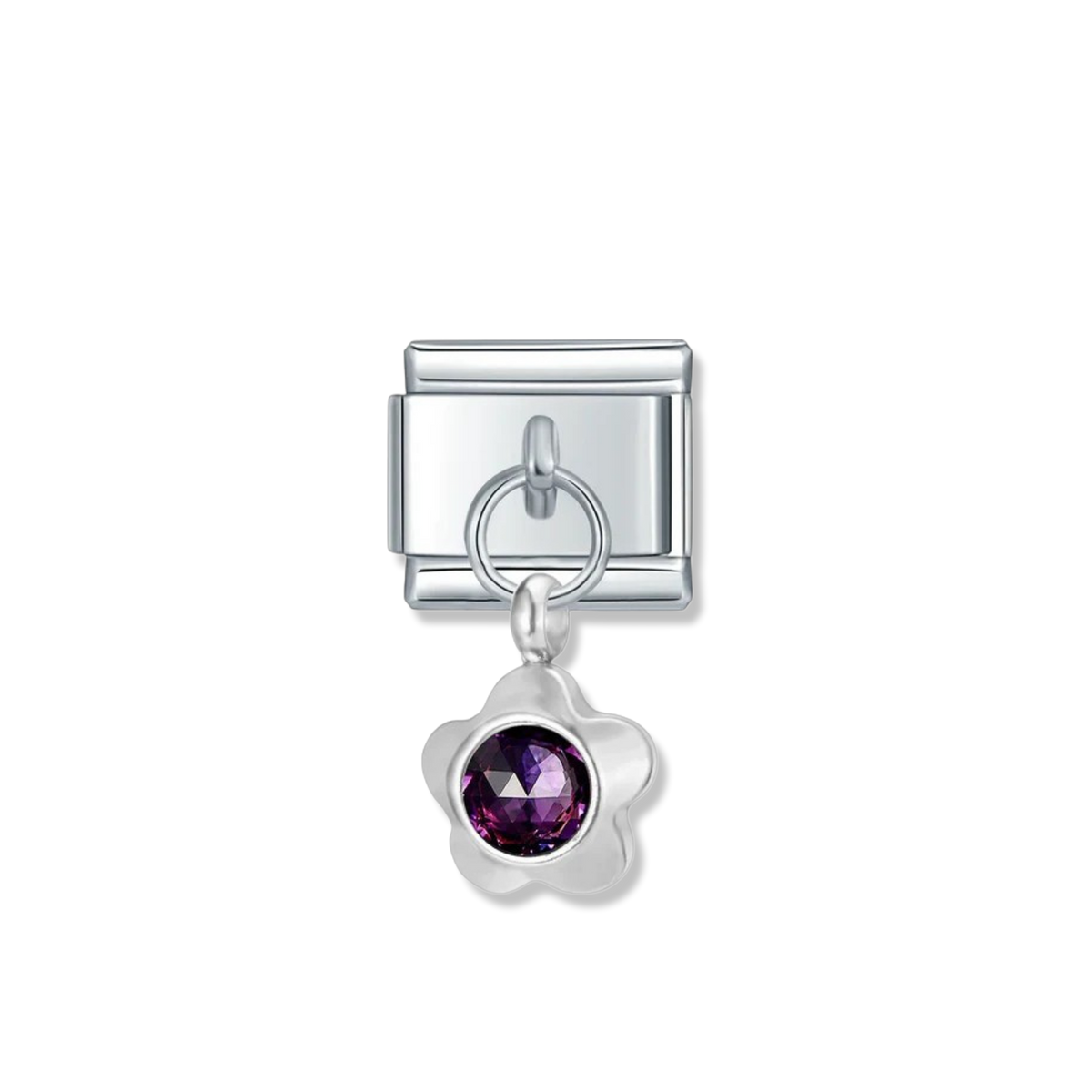 February Birthstone Flower - Silver Pendant Charm